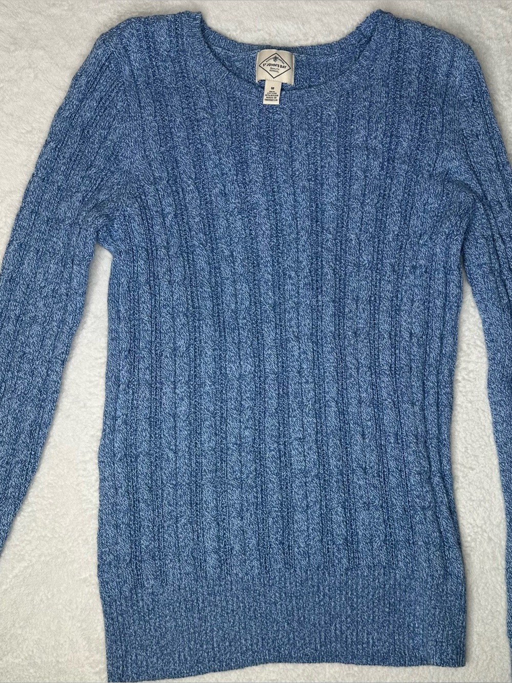 St. John’s Bay Women’s M Blue Cable Knit Crewneck Sweater 88% Cotton Pullover